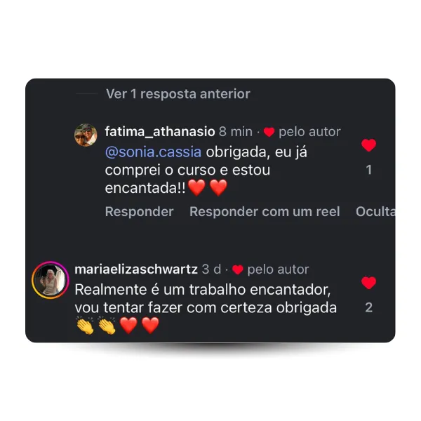 Depoimento de aluna Jardim de Linhas comentário real print número 4