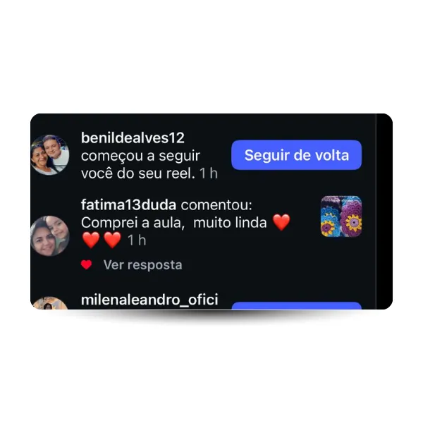 Depoimento de aluna Jardim de Linhas comentário real print número 5